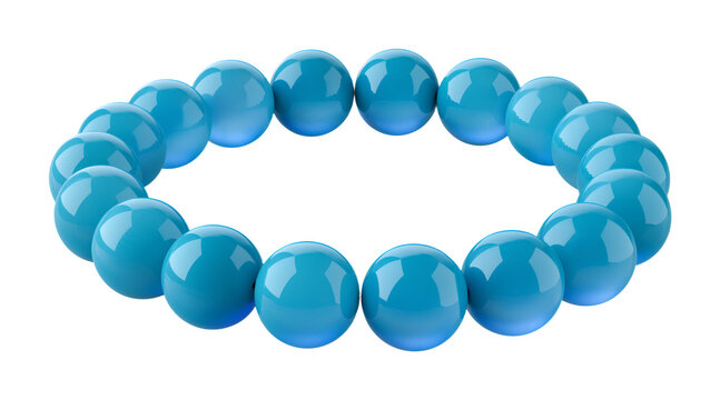 Blue bead bracelet made of shiny glossy spheres isolated on transparent background