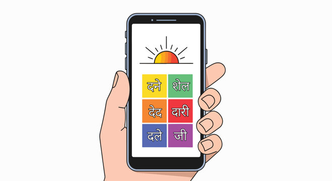 Person holding smartphone with online language course on screen