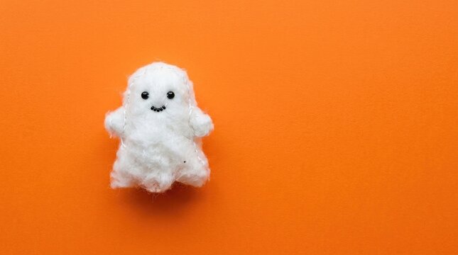 Cute halloween ghost decoration on orange background spooky season festive concept
