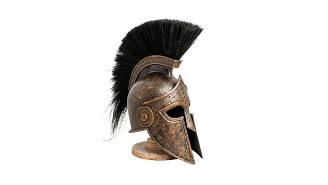 Ancient Roman gladiator bronze helmet armor protection isolated on a transparent background