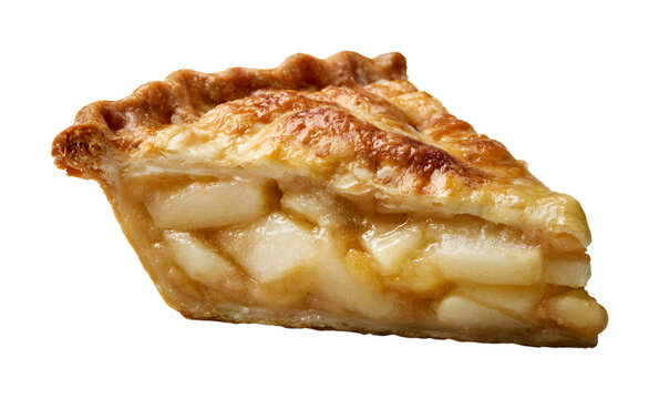 Fresh baked apple pie slice with golden flaky crust and sweet filling isolated on transparent background