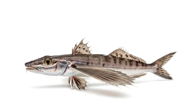 Flying Fish on White Background with Detailed Fins and Scales, Studio Shot