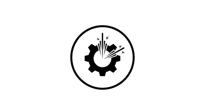 Industrial gear logo with sparks inside a circle.