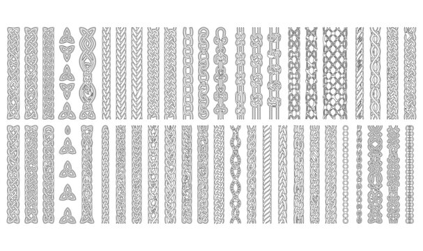 Black Vector Abstract Weave Borders Collection Isolated on White