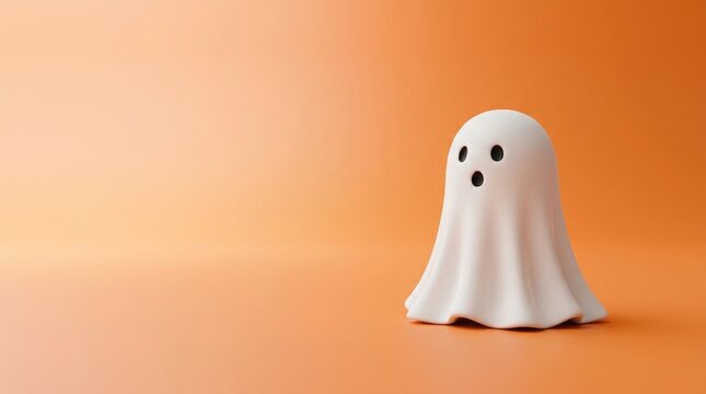 Halloween ghost decoration minimalist white specter on orange background for festive celebrations