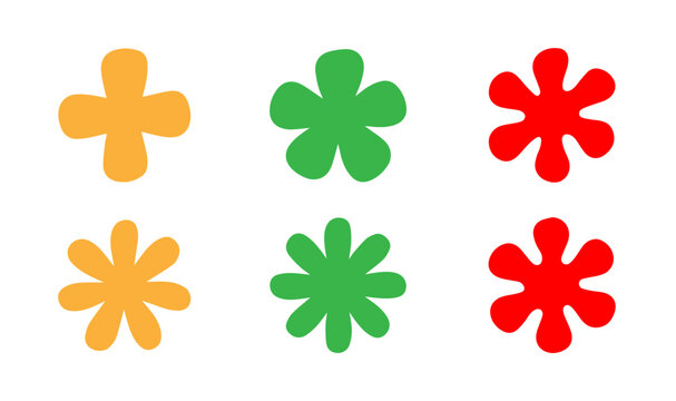 The shape of a yellow, red, and green flower