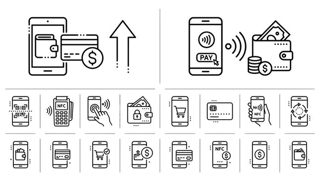 Contactless Payment Icons: Mobile Wallets, NFC, Credit Cards & Transactions