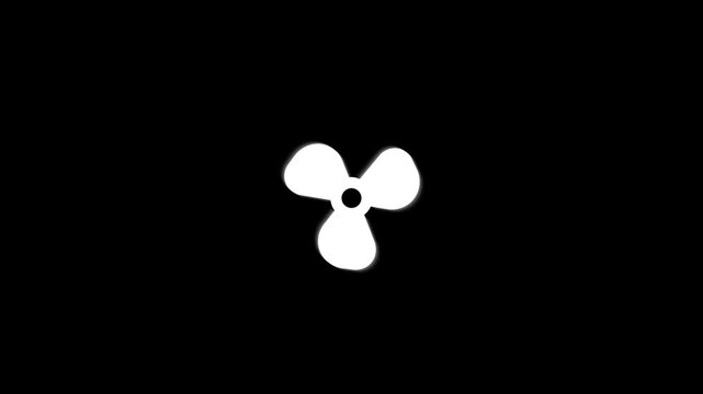 Ceiling fan icon, animation of rotating fan blades, isolated on black background, 4k video.