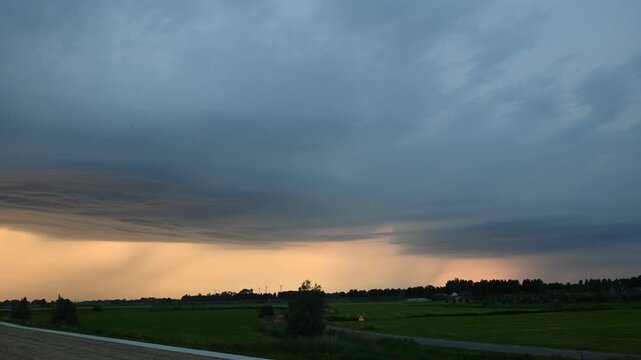 Time lapse of the formation of mesocyclones in thunderclouds at sunset.