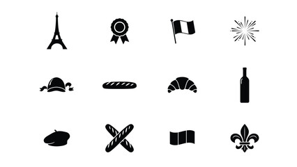 Minimalist black and white french cultural icons pack © Jayshri