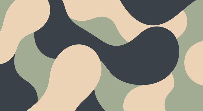 Modern organic pattern with dark navy and olive shapes.