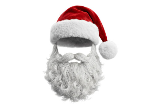 Red Santa Claus hat with white fluffy beard costume element