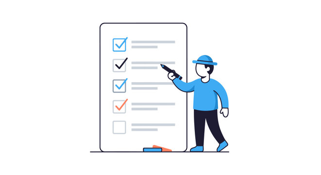 Person checking off completed items on large checklist.