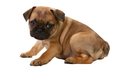 Obraz premium Puggle puppy dog with fawn coat and black muzzle sitting