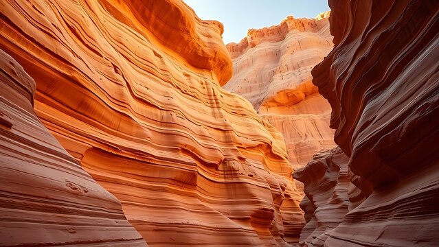 Stepped rock layers in a canyon wall, desert landscape.