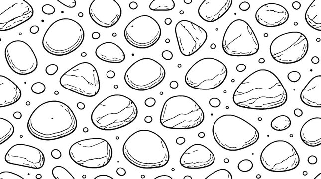 Hand drawn pebbles and stones seamless pattern design.