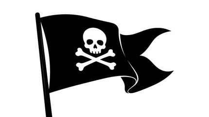 Naklejka premium Jolly roger pirate flag illustration with skull and crossbones on white background