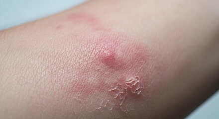 Fototapeta premium Close up of a skin rash with redness and peeling skin on an arm.