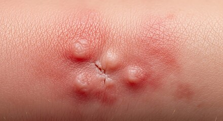 Fototapeta premium Close up of a skin rash with blisters and inflammation.