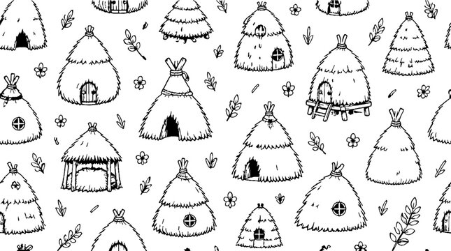 Hand drawn beehive hive pattern illustration.