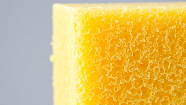 Close-up of a sponge transitioning from wet to dry, showing its porous surface texture.