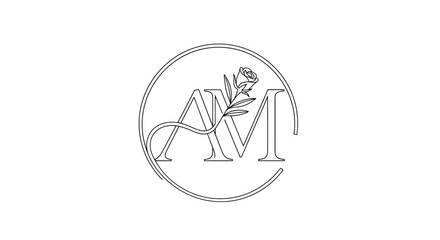 Obraz premium Elegant floral monogram logo with letters A and M intertwined in a circular design.