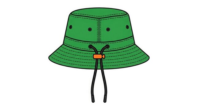 Green bucket hat illustration with drawstring fashion accessory design template
