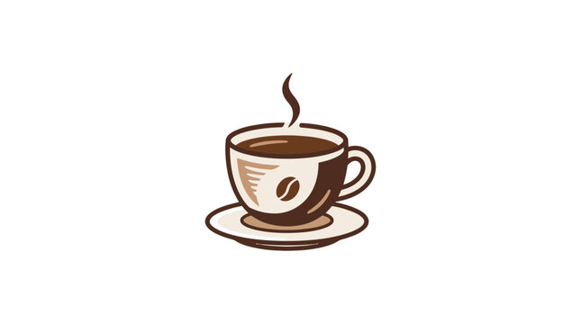 Steaming Hot Coffee Cup Icon with Bean Symbol on White Background