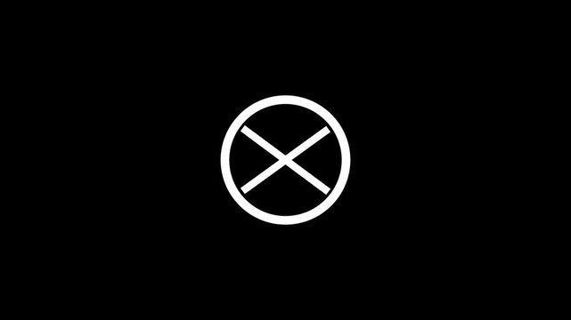 White cross mark symbol inside a circular outline isolated on a solid black background representing cancellation or incorrect choice selection