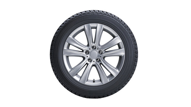 Silver alloy wheel with black tire