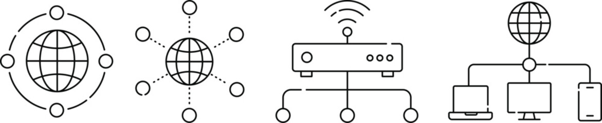 Internet Network Icons Set Vector Illustration, Global Network, Network Infrastructure and Connectivity Line Art Collection © SMRITI