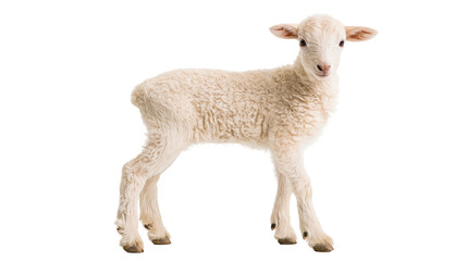 Obraz premium Young white lamb standing on white