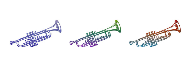 Three colorful trumpet musical instruments vector set © FOYJUL