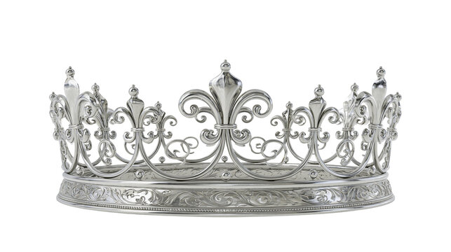 Ornate silver crown with fleur-de-lis and scrollwork
