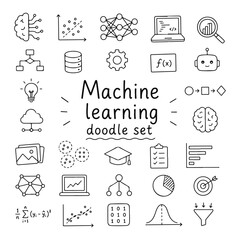 Machine learning doodles set. Hand drawn vector doodle set on white background © Roman