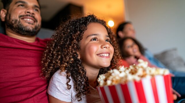 Family Watching Movie in Home Theater