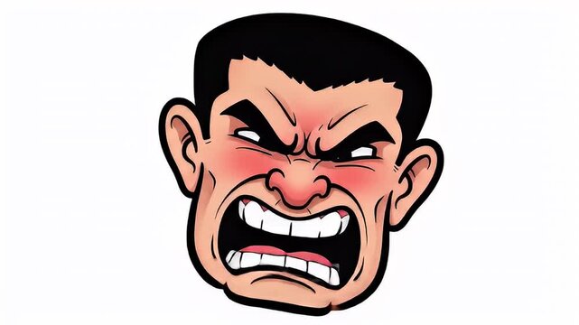 Cartoon-style angry man's head, eyes narrowed, gritted teeth, on a white background