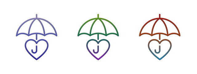 Fototapeta premium Colorful heart umbrella line icons for love and protection