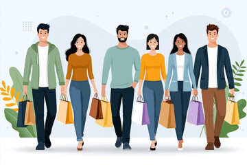 Obraz premium Group of friends shopping together in a mall