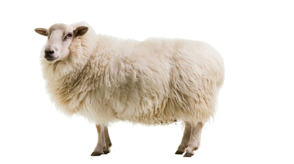 Obraz premium Fluffy white sheep standing profile view