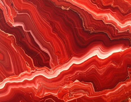 Swirling deep red and white bands create a captivating, abstract, natural mineral pattern