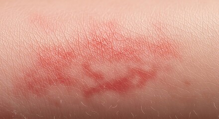 Fototapeta premium Close-up of a red, inflamed skin rash on a persons arm, indicating an allergic reaction or irritation.