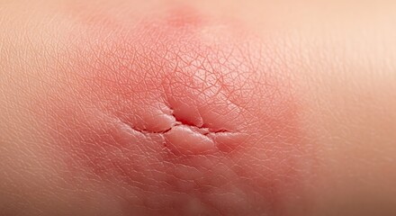 Fototapeta premium Close-up of a red, inflamed skin rash or allergic reaction on human skin.