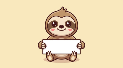 Fototapeta premium Cute cartoon sloth holding a blank sign, perfect for adding custom text or messages.