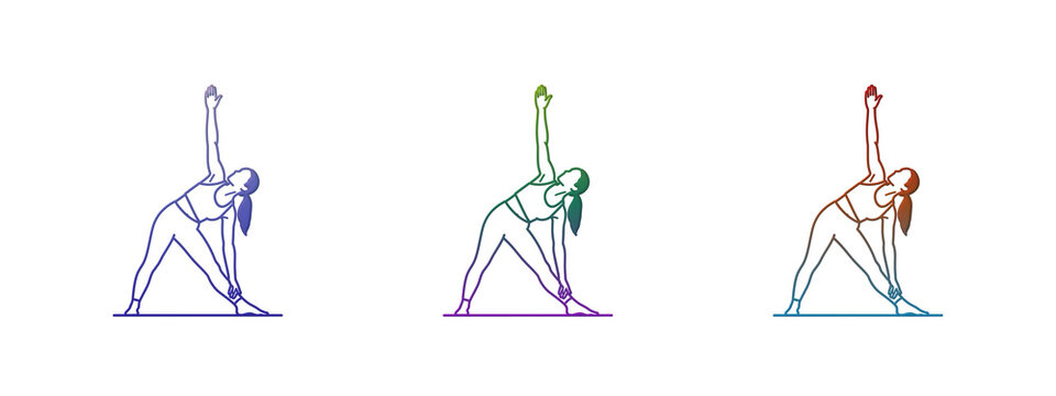 Woman doing yoga triangle pose in colorful line art style