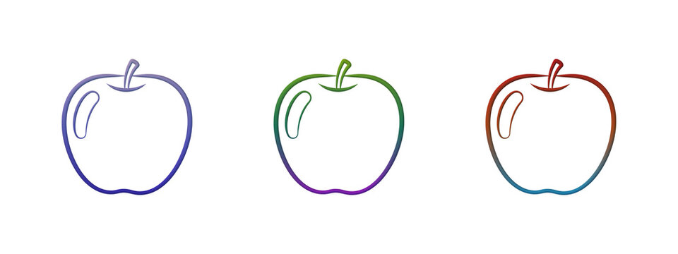 Three colorful apple line art icons on a clean background