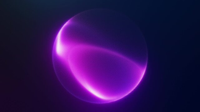 Purple halftone data sphere glows on a deep blue field, a 4K 60fps seamless loop for AI visualization, future technology, analytics and science media.