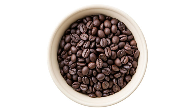 Dark roasted coffee beans in a ceramic bowl
