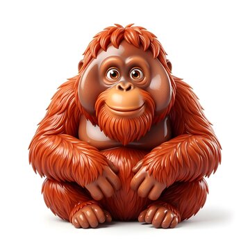 Cute cartoon orangutan primate sitting and smiling with orange fur