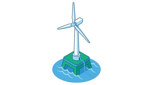 Offshore wind turbine clipart isolated on white background: Maritime Sustainability Concept